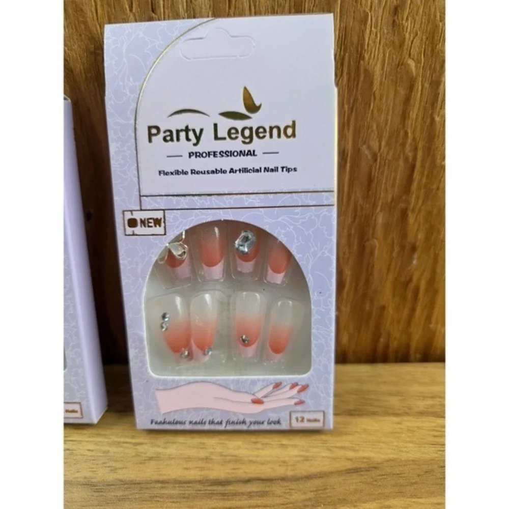 Party Legend Artificial Nail Tips 12ct Multicolor New Ombre Butterfly Rhinestone